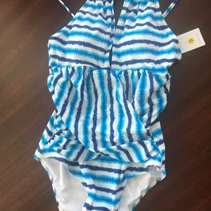 Tie-dye Style High Neck keyhole one piece swimsuit